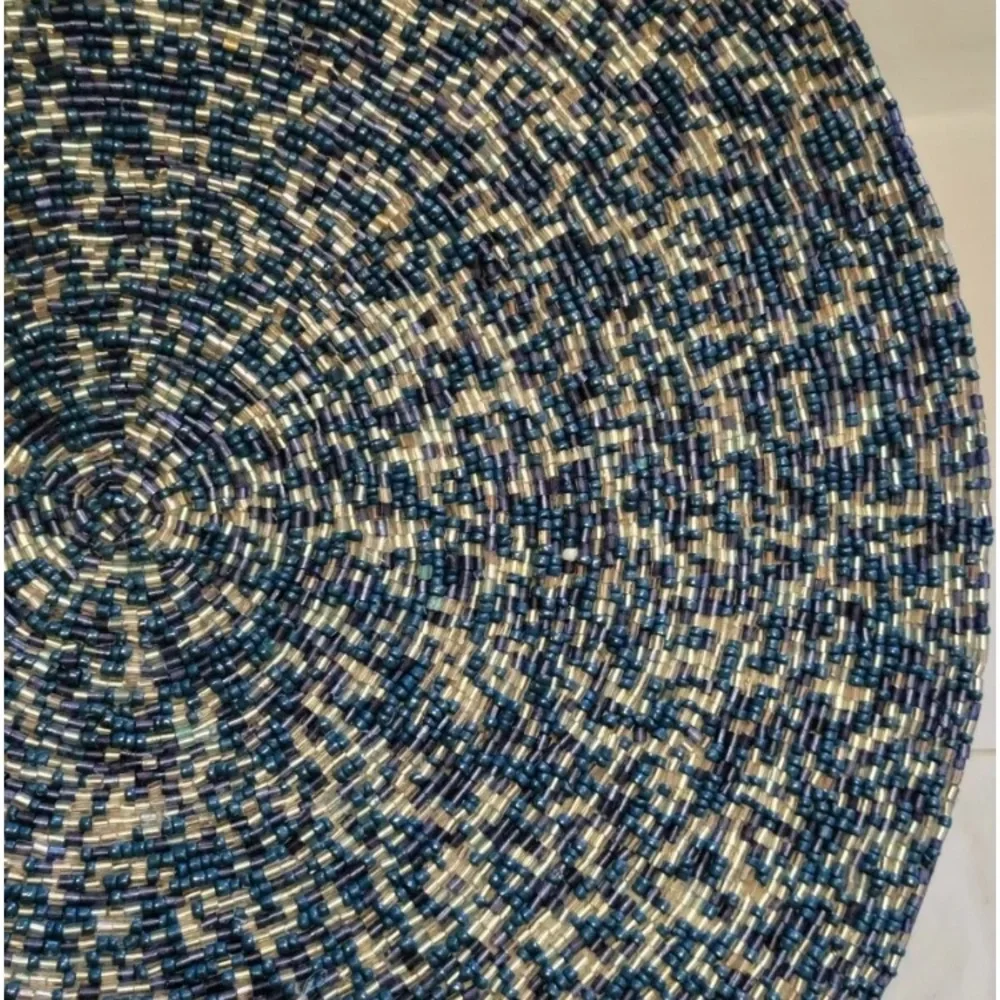 2x Coastal Collection Round Nautical Beaded Placemat Charger Blue Silver 15